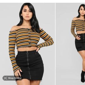 Punk striped pin up off the shoulder long sleeve top